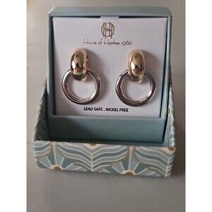 House of Harlow 1960 Brass Two Tone Hoop Earrings Gold Silver Lead Nickel Free